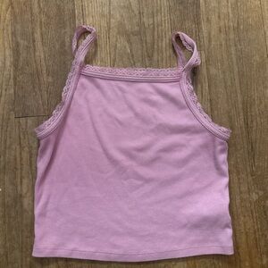 American Eagle Outfitters Pink Ribbed Tank with Lace